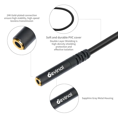 3.5mm Female to RCA Stereo Audio Cable, RCA to 3.5mm Y Splitter, Aux to Phono Breakout Bi-Directional Cord Wire 12 inch (2 Pack) - color: 3.5mm Female to 2RCA