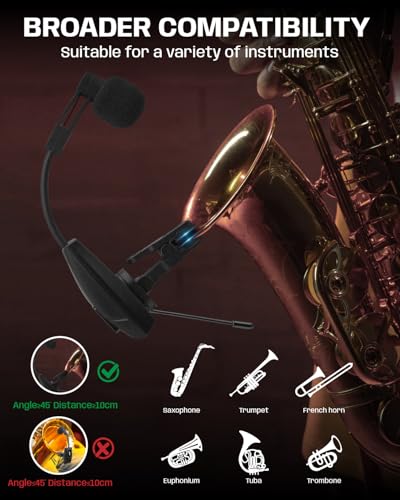 UHF Wireless Saxophone Instrument Microphone System 196ft Range - style: U-720 Saxophone Microphone