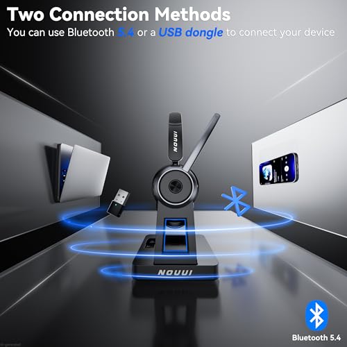 Wireless Headset with Mic for Work, Bluetooth Headset with Microphone(Noise Cancelling), Wireless Headphones with Mic, Mute Button & Charge Base for Work from Home/PC/Call Center/Computer/Zooms/Teams