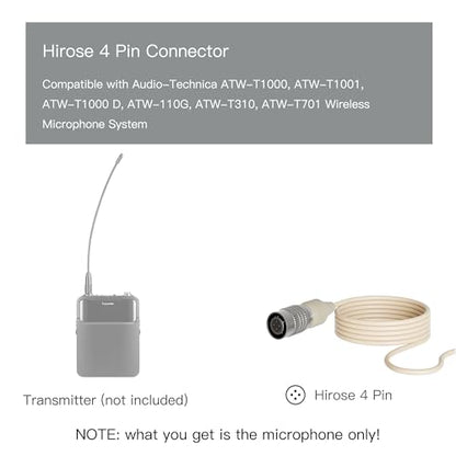 J K MIC-J 069 Headset Microphone Compatible with Audio-Technica Bodypacks | Unidirectional Headworn Microphone Earhook Mic with Hirose 4-Pin Plug, Compatible with Audio-Technica Wireless Transmitters