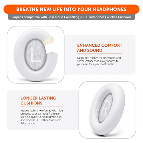 WC PadZ NC700 - Upgraded Ear Pads for Bose 700 Noise Cancelling (NC700) | Made by Wicked Cushions | Softer PU Leather, Luxurious Memory Foam, Added Thickness, Extra Durable | White - color: White