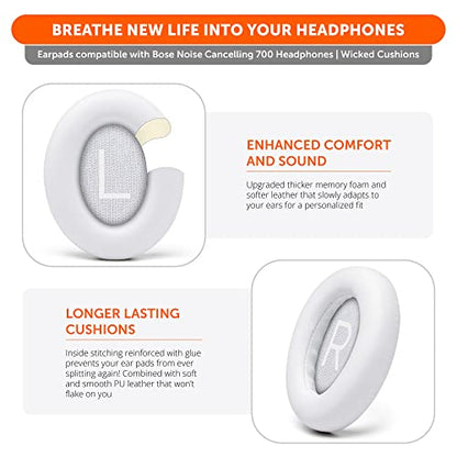 WC PadZ NC700 - Upgraded Ear Pads for Bose 700 Noise Cancelling (NC700) | Made by Wicked Cushions | Softer PU Leather, Luxurious Memory Foam, Added Thickness, Extra Durable | White - color: White