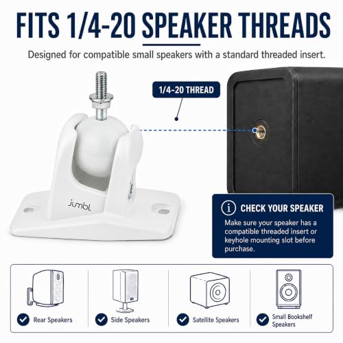 Jumbl SINSB7W ProGrip Ultra Stainless Steel Speaker Wall Mount Bracket White, Pair of 2 - Thread Size: 1/4-20 - Holds up to 10 Lbs - color: White