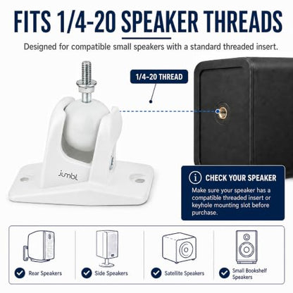 Jumbl SINSB7W ProGrip Ultra Stainless Steel Speaker Wall Mount Bracket White, Pair of 2 - Thread Size: 1/4-20 - Holds up to 10 Lbs - color: White