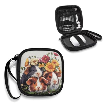 Earphone Earbud Carrying Case Holder for Wired Earbuds, Bluetooth Headset, Wall Charger Adapter, USB Cable, Cell Phone Accessories - Guinea Pig Daisy - color: Guinea Pig and Daisy
