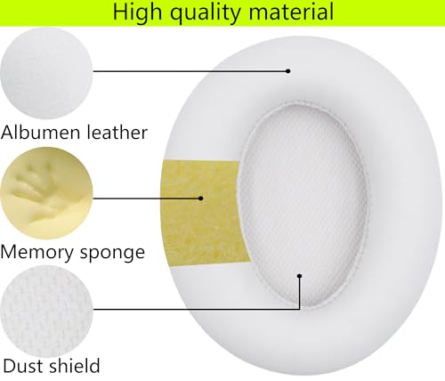 Replacement Ear Pads Compatible with Srhythm Version NC35 White | Also suitable for Srhythm version NC25 Headphone Memory foam/protein leather ear pads and earmuffs - color: White