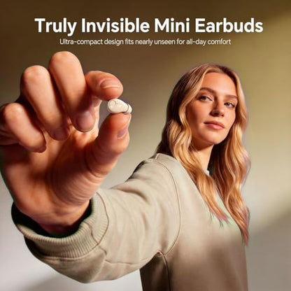 Xmenha Mini Invisible Small Earbuds Set Sleep Ear Buds Wireless Bluetooth for Small Ears Canals Side Sleepers Tiny Micro Low Profile Smallest Hidden Discreet Earbuds 2 Pack Headphones for Work - color: Beige