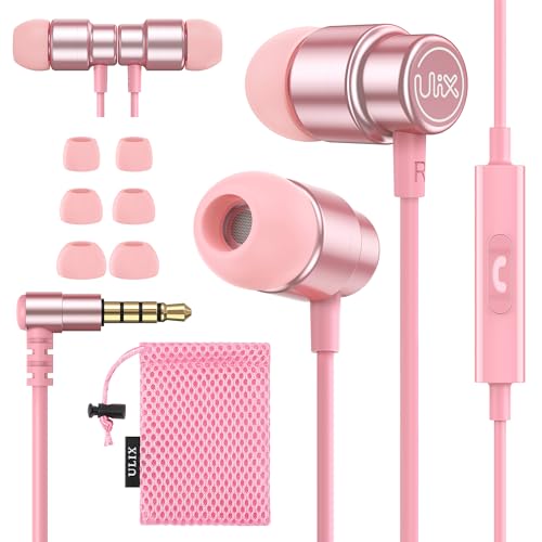 UliX Rider Wired Earbuds in-Ear Headphones, 5 Years Warranty, Earphones with Microphone, with Anti-Tangle Cable, Ear Buds for iPhone, iPad, Samsung, School Students, Kids, Women, Small Ears - Pink - color: Pink, style: 3.5 mm