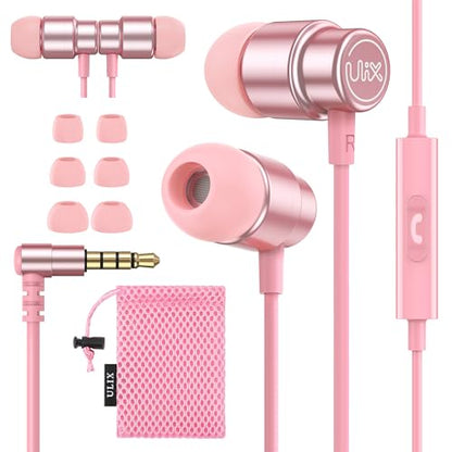 UliX Rider Wired Earbuds in-Ear Headphones, 5 Years Warranty, Earphones with Microphone, with Anti-Tangle Cable, Ear Buds for iPhone, iPad, Samsung, School Students, Kids, Women, Small Ears - Pink - color: Pink, style: 3.5 mm