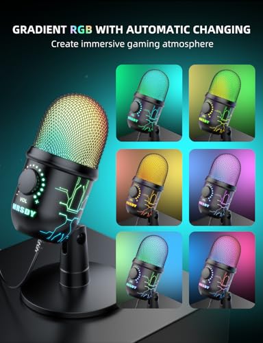 MRSDY USB Gaming Microphone for PC with Noise Reduction, Mute, Gain, RGB