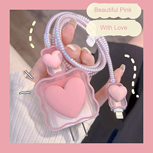 ZOSTLAND 5 in 1 DIY 18W 20W Heart Shape Protector Data Cable USB Charger Line Earphone Wire Saver Organizer Compatible with iPhone 11 12 13 14 15 Pro Max - color: Love Pink