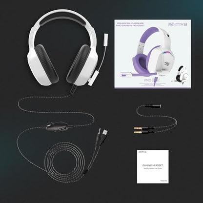 IMYB A36 Gaming Headset with Mic Stereo Headphones for Pc, PS5, Xbox | RGB Wired Over-Ear Noise Cancelling for Xbox Series X/S, PS4, Nintendo Switch, Computer, Laptop, Mac - color: White