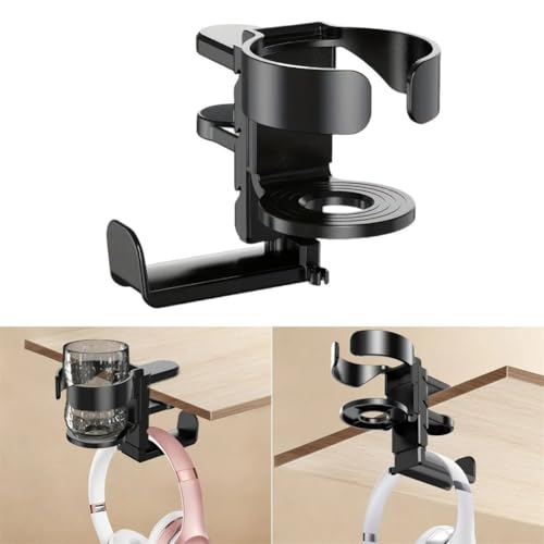 Under Desk Organizer Cup Holder and Headphone Hanger 2 in 1 Adjustable Clamp for a Cleaner Workspace (White) - color: White