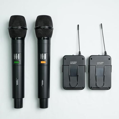 MELONARE 4-Channel UHF Compact Wireless Microphone System MWM-41-2H2B | 2 Handheld Mics, 2 Bodypacks, Headset/Lapel Mics, 4 x 10 Frequencies, 200 ft Range, Karaoke, Church - size: 2 Handheld 2 Bodypack Mics