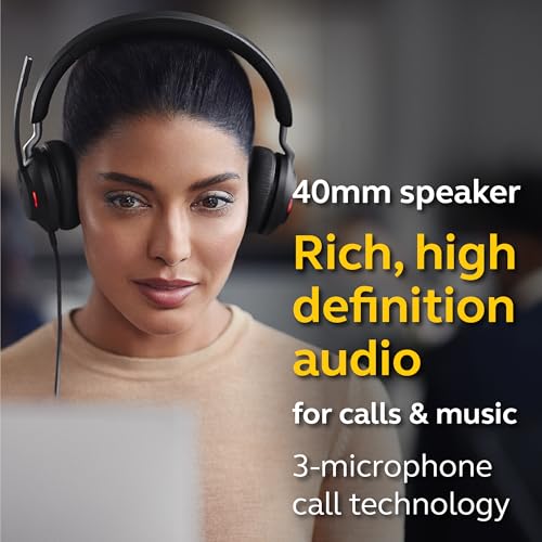 Jabra Evolve2 40 UC Wired Headphones, USB-A, Stereo, Black – Telework Headset for Calls and Music, Enhanced All-Day Comfort, Passive Noise Cancelling Headphones, UC-Optimized with USB-A Connection - size: Unified Communications, style: Stereo (USB-A)