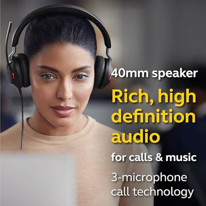 Jabra Evolve2 40 UC Wired Headphones, USB-A, Stereo, Black – Telework Headset for Calls and Music, Enhanced All-Day Comfort, Passive Noise Cancelling Headphones, UC-Optimized with USB-A Connection - size: Unified Communications, style: Stereo (USB-A)