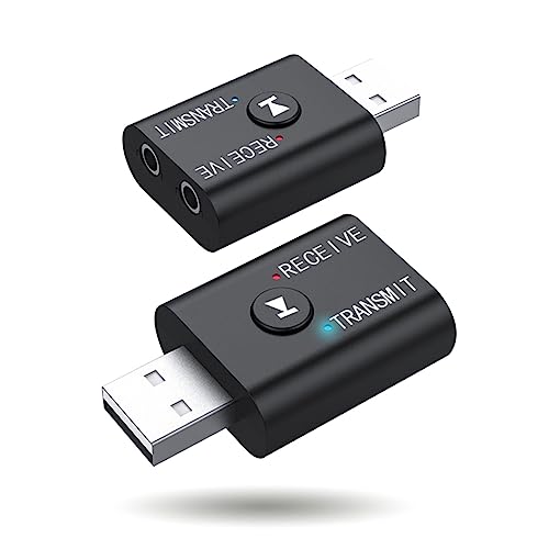 Bluetooth 5.0 Transmitter/Receiver Adapter 2 in 1 Powerful Function Bluetooth 5.0 Transmitter Receiver Independent Circuit Audio Adapter with 3.5mm Assist Cable