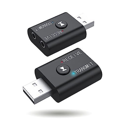 Bluetooth 5.0 Transmitter/Receiver Adapter 2 in 1 Powerful Function Bluetooth 5.0 Transmitter Receiver Independent Circuit Audio Adapter with 3.5mm Assist Cable