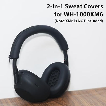 Adhiper XM6 Sweat Covers Accessories for Sony WH-1000XM6 - Black | Soft Silicone Case, 2-in-1 Headphone Cover with Earpad Covers & Headband Cover, Sweatproof & Easy to Clean & Secure Fit - color: Black