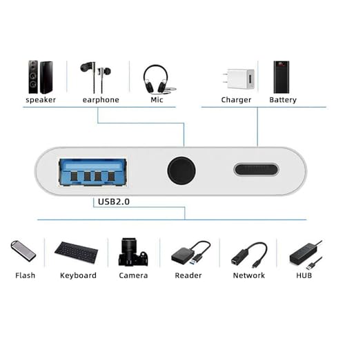 Type C USB-C to 3.5mm Audio AUX & Type-A USB2.0 OTG Female with PD Power Charge Adapter Compatible with Laptop Tablet Phone - style: USB3.0+Audio 3-in-1
