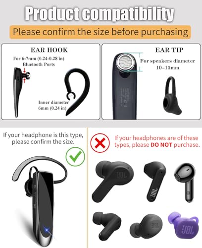 Ear Hooks Eartips Kit 360° Rotatable Adjustable Soft Silicone Anti-Slip Sports Clamp Bluetooth Headset Clips Earbuds Replacement for Newbee/Plantronics/TOORUN Black