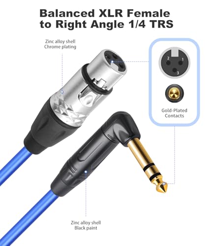 6Feet 2 Pack Balanced XLR Female to Right Angle 1/4 TRS Mixer Cable,6.35mm Stereo Male to 3pin XLR Female Audio Cable,20AGW 6N OFC+Silver Plated HI-END Microphone Audio Cable - size: 6Feet（2Pack）, style: 90° TRS To XLR F
