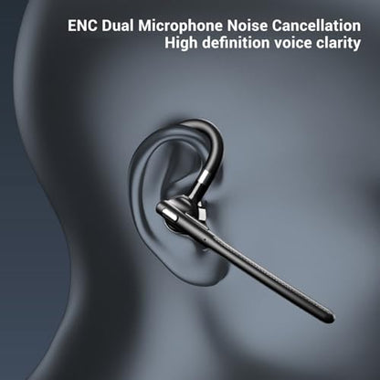 Yunseity Bluetooth Earpiece, V6.1 Wireless Single Ear Headset with Microphone, 500Mah Charging Case, Noise Canceling Handsfree Headset with Mute Buttons, 50 Hours Talk Time