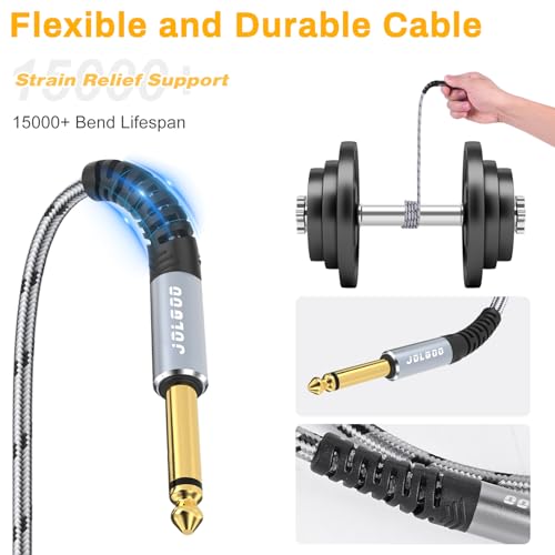 JOLGOO 1/4 Inch Guitar Instrument Cable 20 FT 2-Pack, 1/4 inch TS Guitar Cable, Quarter inch Cable, for Electric Guitar, Bass, Keyboard, Mixer, Amplifier, Speaker, Electric Mandolin - color: Grey, size: 20 Feet, style: TS Mono Cable 2-Pack