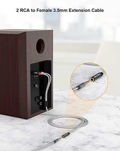 CableCreation 3.5mm to RCA Cable 3FT, 3.5mm to 2RCA Stereo Audio Cable | Female to Male Stereo Aux Cable Gold Plated for TV, Smartphones, MP3, Tablets, Speakers, Home Theater, 1m, Black and White - size: 3FT, style: 3.5mm Female to 2RCA Male