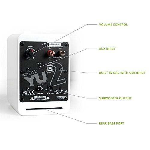 Kanto YU2MW PC Gaming Desktop Speakers | 3" Composite Drivers | 3/4" Silk Dome Tweeter | Class D Amplifier | 100 Watts | Built-in USB DAC | Subwoofer Output | Pair | Matte White - color: Matte White