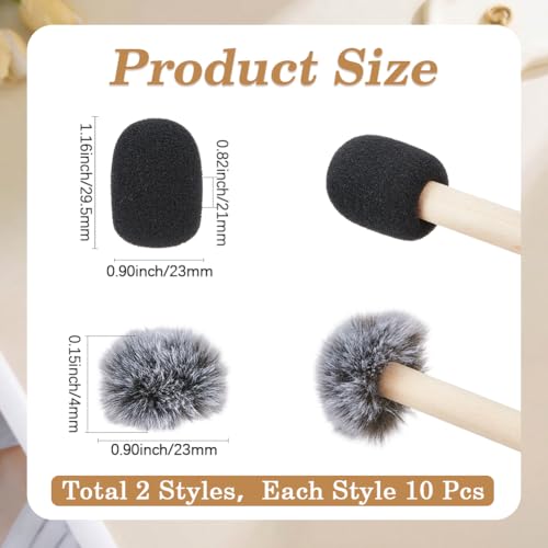 GORGECRAFT 20Pcs 2 Styles Mini Microphone Windscreens Furry Windscreen Foam Cover Set High Density Mic Lapel Headset Cover Protection for Lavalier Microphone Muff Windshield Windjammer Deadcat