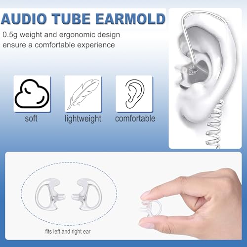 Replacement Acoustic Coil Tube for Two Way Radio Earpiece Motorola Kenwood Walkie Talkie Headset with 2 Mushroom Head Earplugs and 2 Medium Soft Silicone Earmold - size: ATEE-22