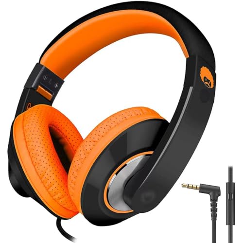 rockpapa Comfort+ Wired Kids Headphones with Microphone & 3.5mm for School - color: Orange/Black