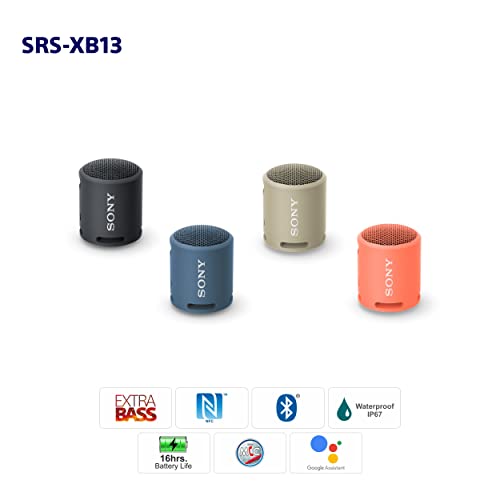 Sony SRSXB13/B Extra Bass Portable Waterproof Speaker with Bluetooth, USB Type-C, 16 Hours Battery Life