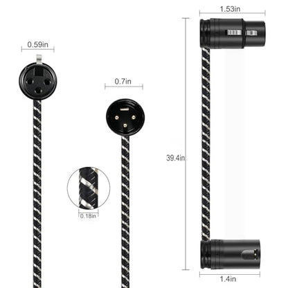 Rotatable Right-Angle XLR Cable,Adjustable-Angle Low Profile XL R Male to Female Balanced Mic Cord,24AWG OFC,Nylon Braided Short 90 Degree XLR Microphone Adapter,3.3FT 2-Pack - size: 3.3FT