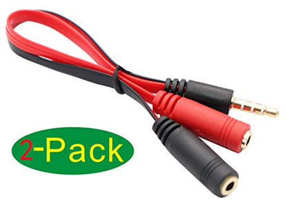 3.5mm Audio Y Splitter Cable 4-Pole 3.5mm AUX Male to 2x3.5mm Female Headset Mic & Stereo Y Splitter Cable for PC Computer Y Splitter Audio Flat Cable(20CM)(Red, Black) - color: Red, Black