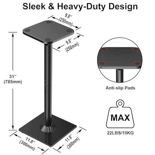 Speaker Stands Pair, 31" Fixed Height, Max 22 lbs, Tempered Glass Base | Surround Sound Speaker Stands, Cable Management, Universal Floor Speaker Standing for Studio Satellite Rear Bookshelf Speaker - size: Height 31"