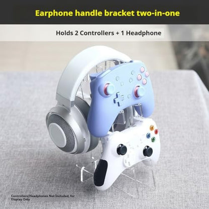 Headphone Stand and Controller Stand-2-in-1 Headset Holder & Dual Gamepad Organizer for Desk, Universal Gaming Desk Accessories for PS5, Xbox Series X/S, Switch - Clear Acrylic