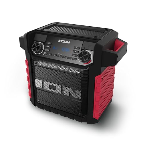 ION Tailgater Classic Portable Bluetooth Outdoor Speaker, Red | Water Resistant, Rechargeable Battery, Radio, USB Charging, Stereo Linking, App Control, for Parties and Outdoor Events - style: Tailgater Classic - Red