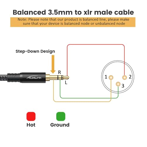 XLR to 3.5mm 케이블 4.6m(15피트) 2팩, 균형 잡힌 0.3cm(1/8인치) TRS to XLR 케이블 금 도금 3핀 나일론 브레이드, 휴대폰, 노트북, 스피커, 믹서용 - size: 15ft 2pack