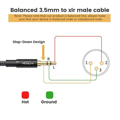 XLR to 3.5mm 케이블 4.6m(15피트) 2팩, 균형 잡힌 0.3cm(1/8인치) TRS to XLR 케이블 금 도금 3핀 나일론 브레이드, 휴대폰, 노트북, 스피커, 믹서용 - size: 15ft 2pack