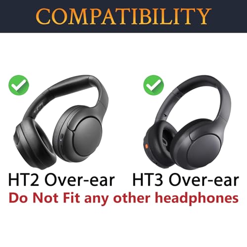 SOULWIT Earpads for TOZO HT2/HT3 Headphones, Ear Pads Cushions with Softer Protein Leather, Noise Isolation Foam - Black - color: Black