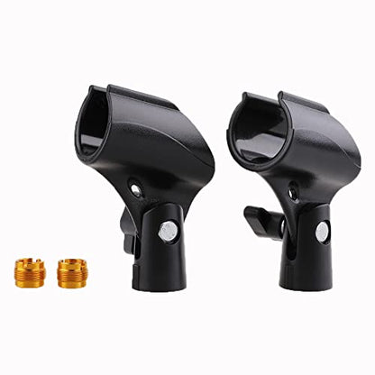 2PC Stands Black Mic Clip for Microphone Mic Clip Holder for Mic Stand with 5/8" Male to 3/8" Female Adapter, 2-pack