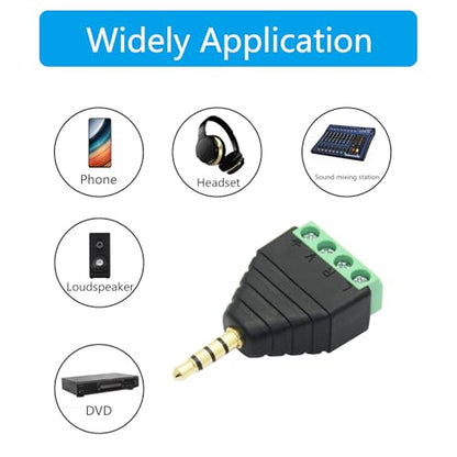 5Pcs 3.5mm Audio Terminal Block Connector, TRRS Solderless Screw Terminal | 1/8 3.5mm Male Plug to 4 Pin Stereo Audio Terminal, TRRS 4 Pole Gold Plated Plug with Screwdriver, AUX Audio Adapter - style: 3.5mm TRRS 4 Pole Plug - 5Pcs