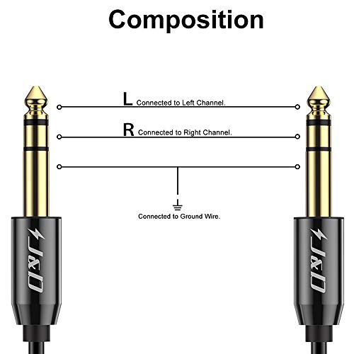 J&D 1/4 inch TRS Cable, Gold Plated Heavy Duty Copper Shell TRS 6.35mm Male to Male Balanced Stereo Audio Adapter, Quarter inch Guitar Interconnect Cable for Studio Monitors, Bass, Keyboard, 9 Feet - size: 9 Feet