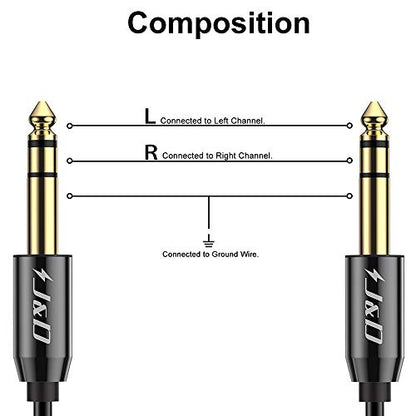 J&D 1/4 inch TRS Cable, Gold Plated Heavy Duty Copper Shell TRS 6.35mm Male to Male Balanced Stereo Audio Adapter, Quarter inch Guitar Interconnect Cable for Studio Monitors, Bass, Keyboard, 9 Feet - size: 9 Feet