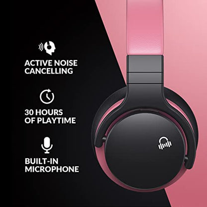 MOVSSOU Million Sold Classic E7 Active Noise Cancelling Headphones | Upgraded HD Sound, Wireless Bluetooth Headphones Over The Ear Unequaled Comfort, Vivid Deep Bass, for Home Office Travel Gift - color: Baby Pink