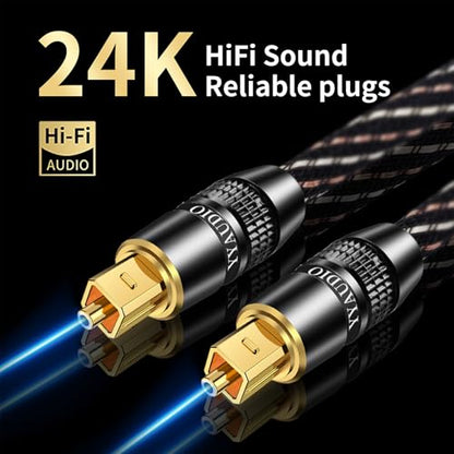 Audiophile HiFi Optical Audio Cable – POF, 24K Gold-Plated Plugs, Digital Optical Audio Cable with Nylon Braid,Compatible with AV receivers,TV,Speaker,CD & Home Theater(9.84ft/3m) - size: 9.84ft/3m