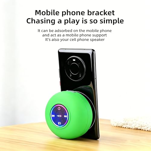 Mini Bluetooth Shower Speaker Green, Silicone Suction Cup Portable Speaker with LED Lights, IPX4 Waterproof, Built in Mic, for Bathroom Kitchen Outdoors, Ideal Gifts (Green) - color: Green