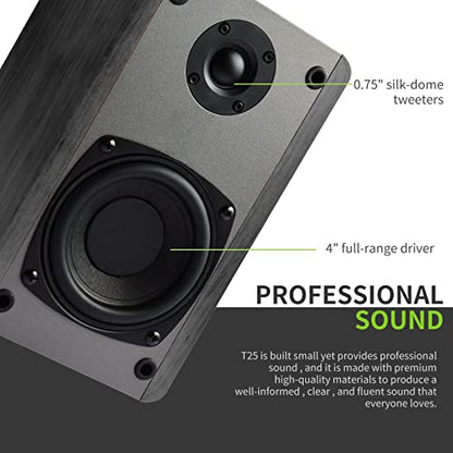 SINGING WOOD T25 Passive Bookshelf Speakers (Pair) - 60W Home Stereo Audio - 4" Woofer, Silk Dome Tweeter - Wall Mountable - Perfect for Home Theater, Studio Monitor, Record Player - Black Wood Finish